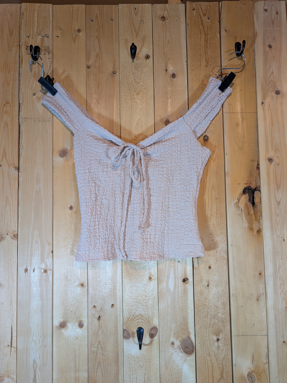 See You Monday Light Pink Textured Tie Front Crop Top Size M